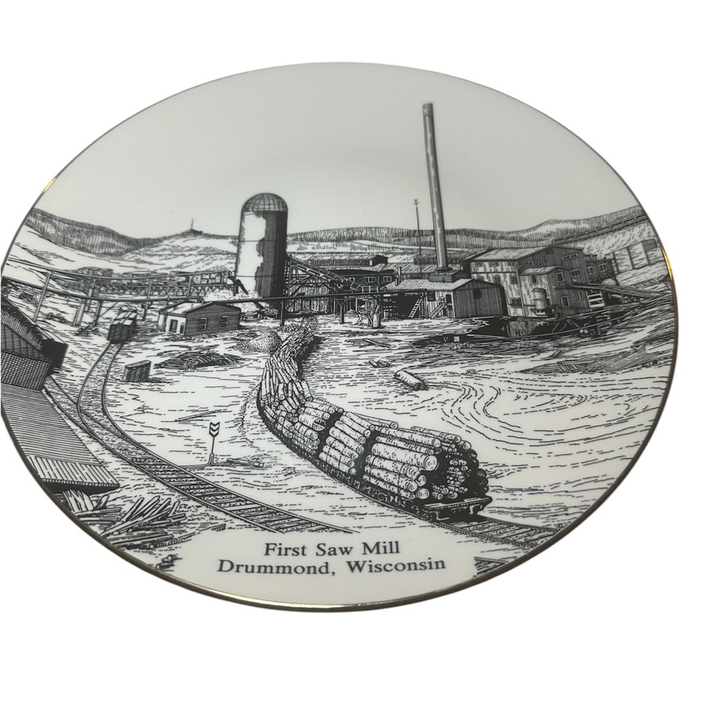 Vintage First Saw Mill Plate - Black and White